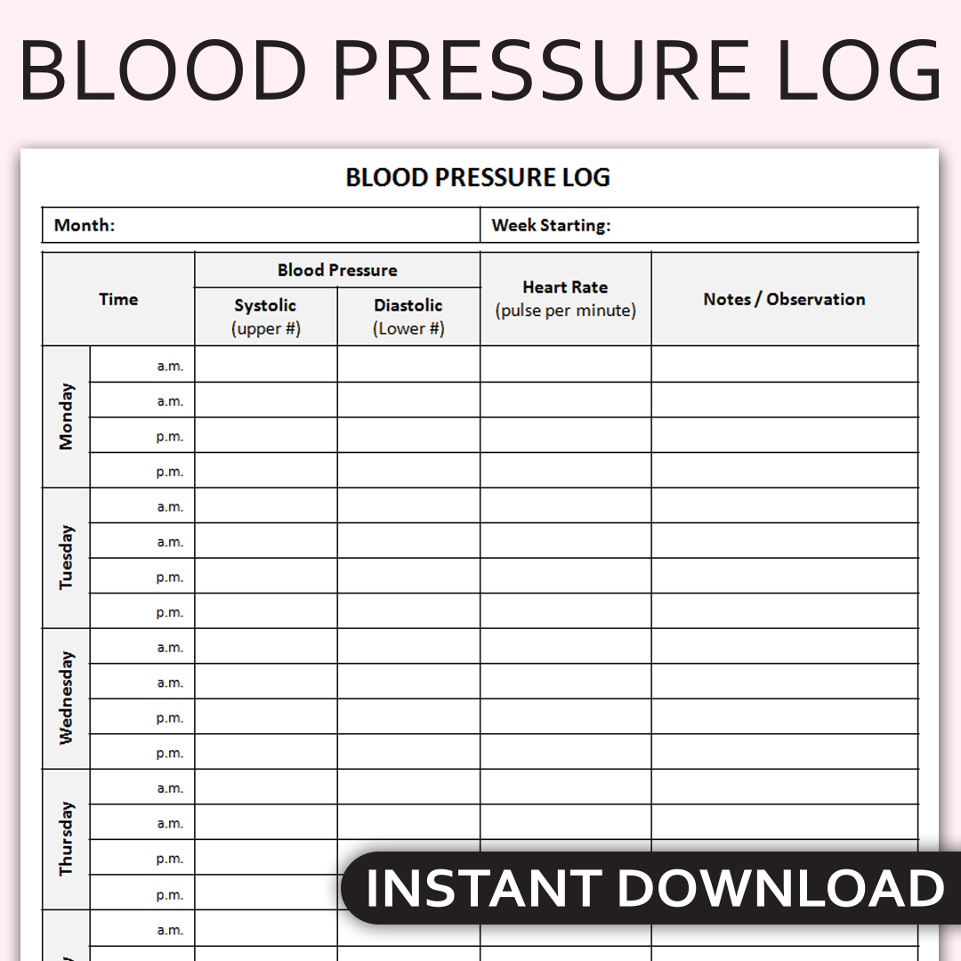 Free Printable Blood Pressure And Pulse Log