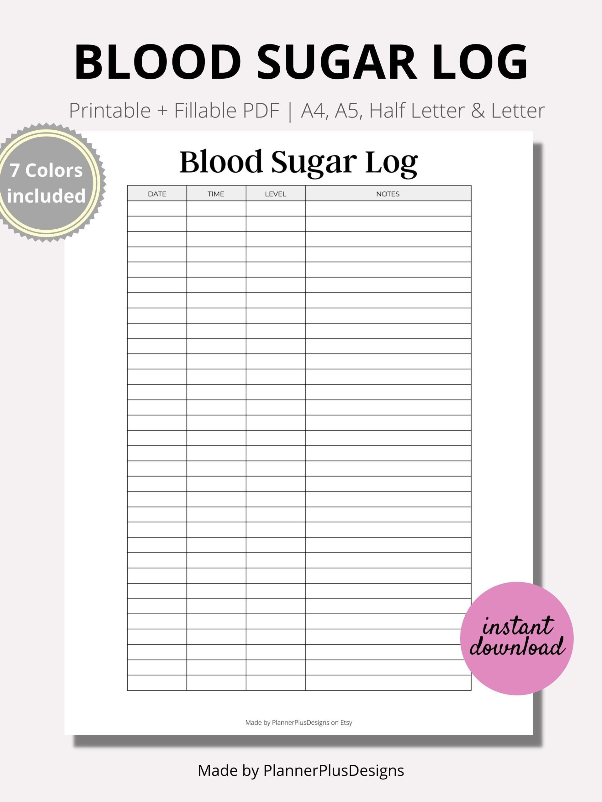 Blood Sugar Log Printable Blood Sugar Tracker Blood Glucose Tracker 