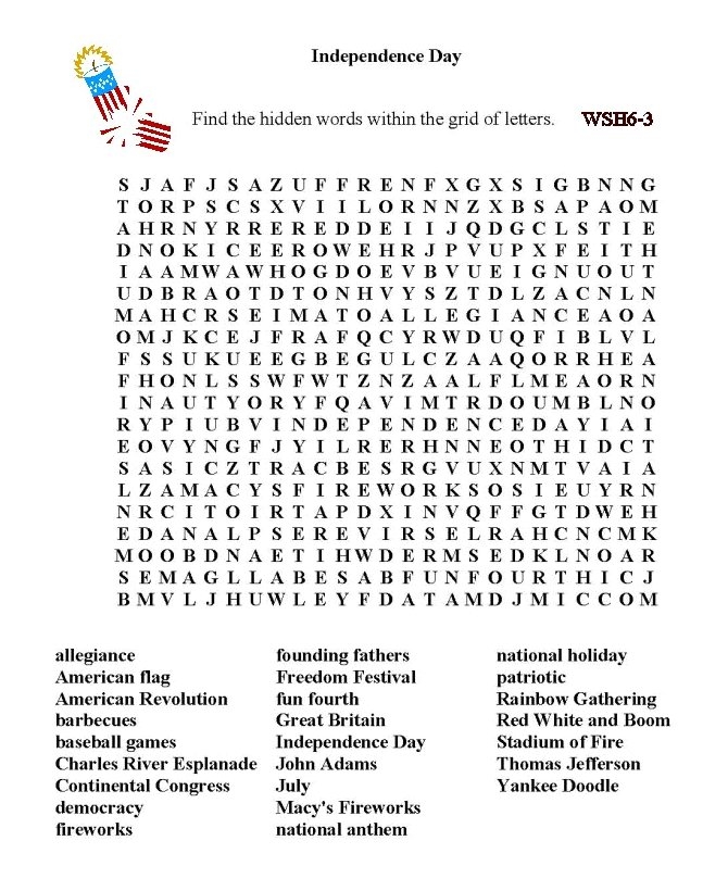 Independence Day Word Search Printable
