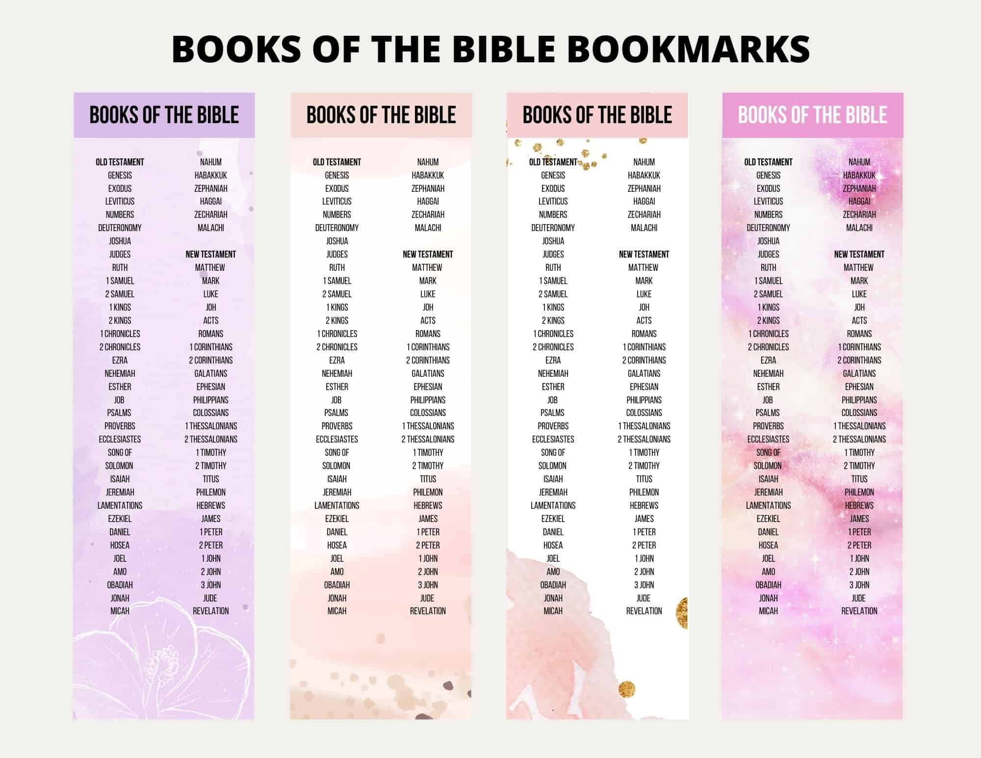 Books Of The Bible Bookmark Printable