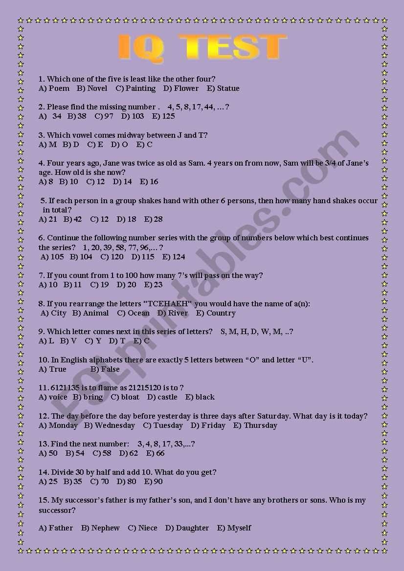 Boost Your Brainpower With Our Printable IQ Test And Answers PDF