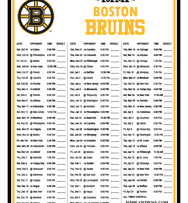 Boston Bruins Printable Schedule 2025 24 Pdf Silas A Holst