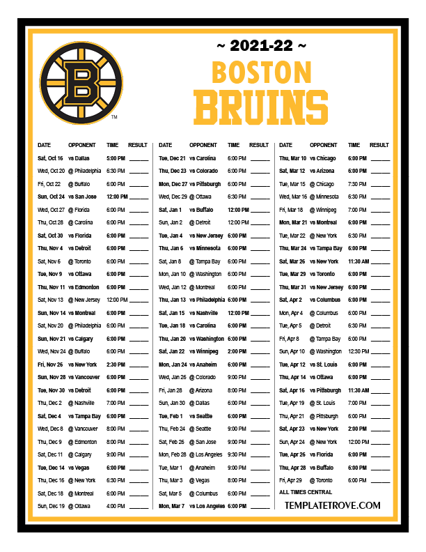 Boston Bruins Printable Schedule 2025 24 Pdf Silas A Holst