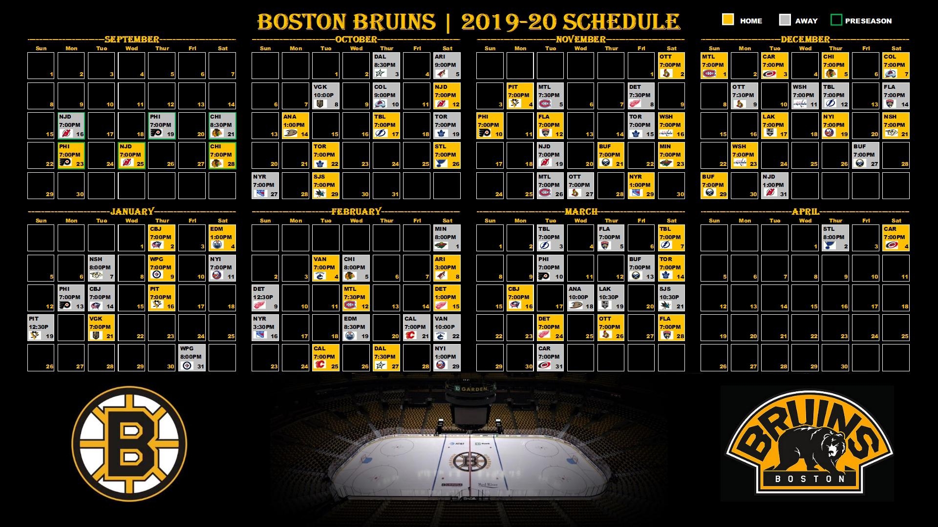 Boston Bruins Schedule 2025 25 Printable Charlotte T Leal