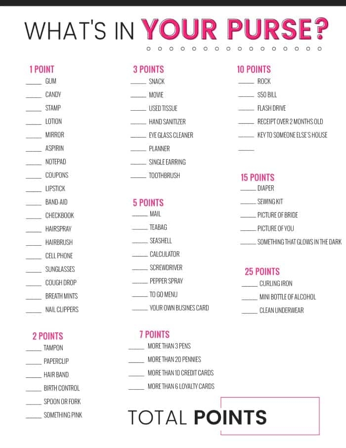 Bridal Shower Games Free Printables What 39 s In Your Purse Game