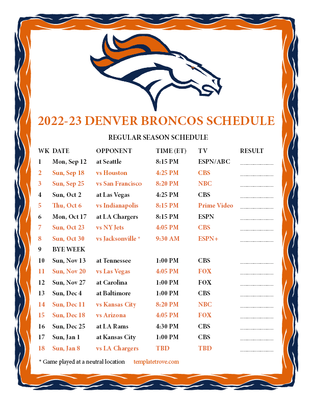 Broncos 2025 Schedule Pdf Stella A Greig