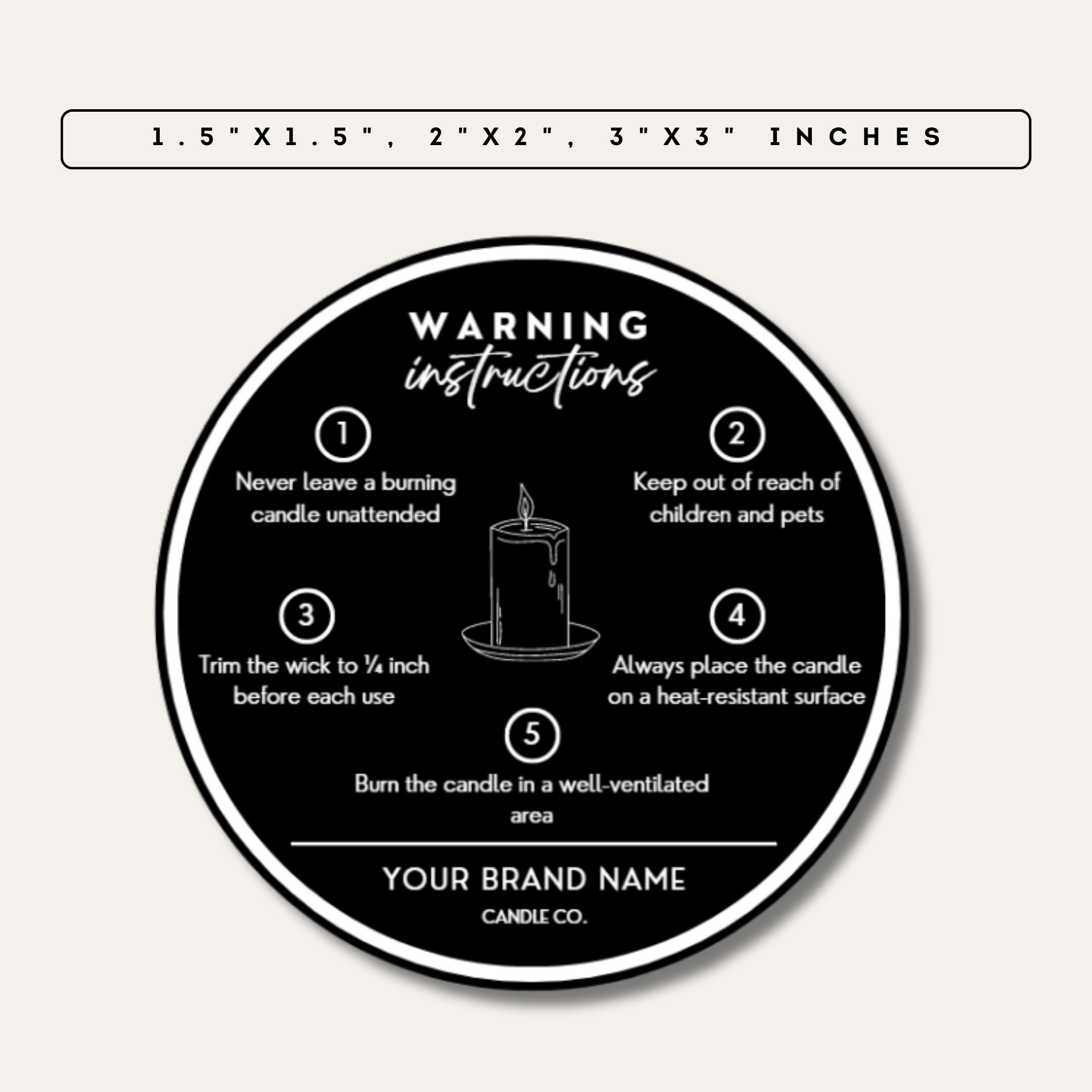 Candle Warning Labels Editable Canva Templates Printable Round Warning 