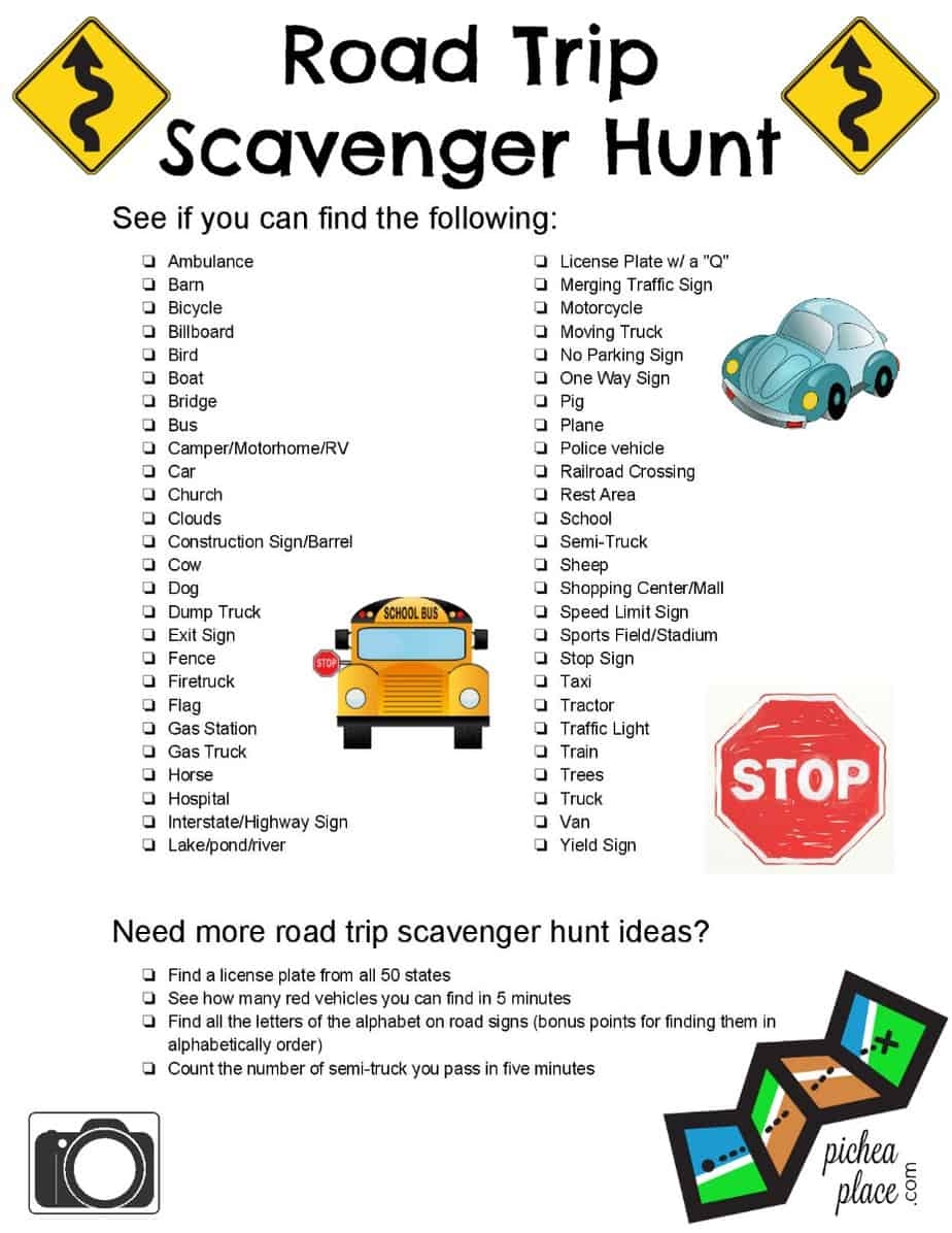 Car Ride Scavenger Hunt Free Printable