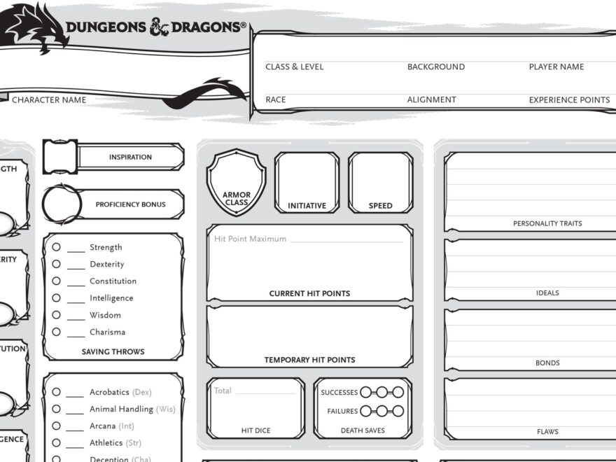 Character Sheets For Dungeons Dragons D D Fifth Edition 5e
