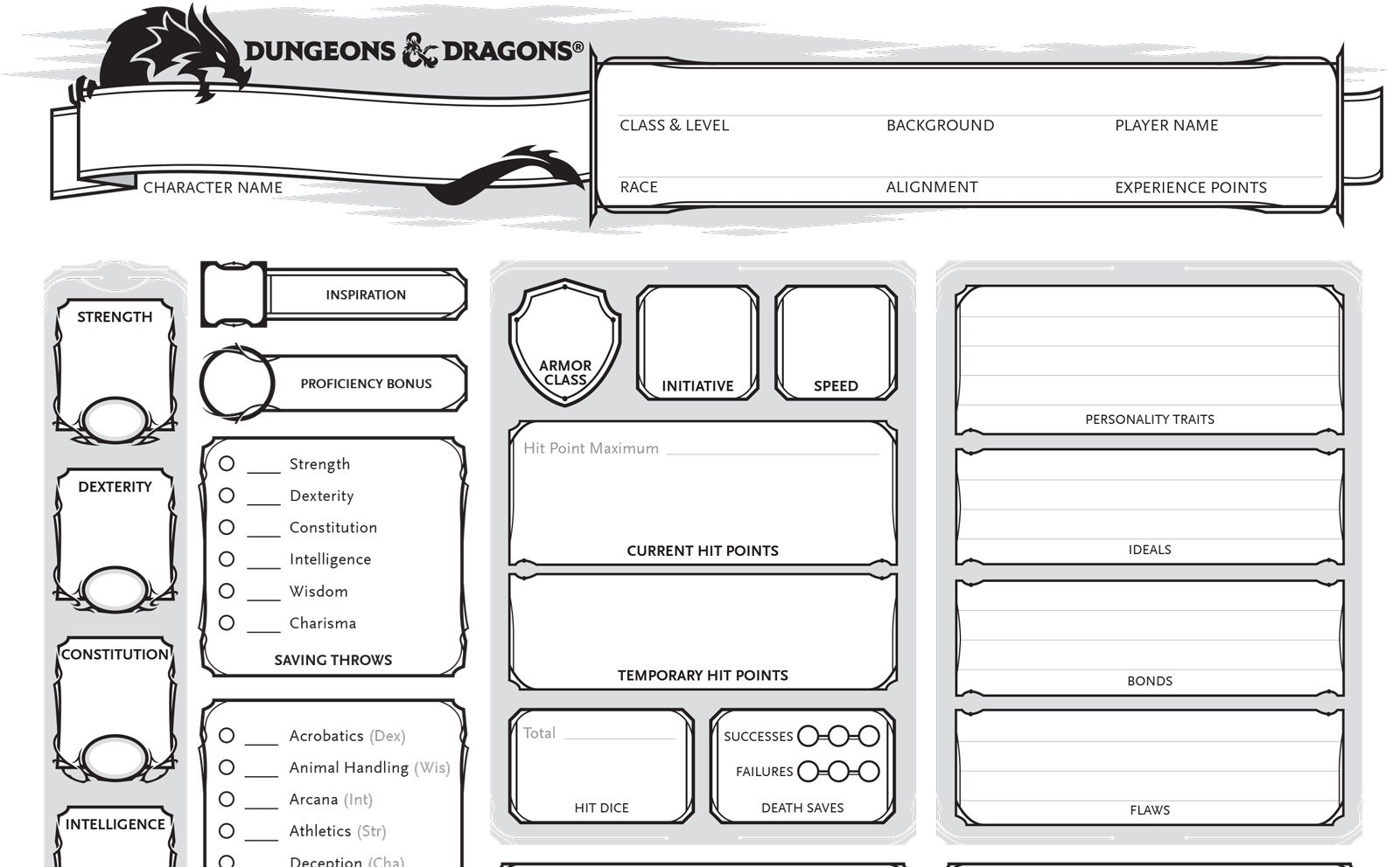 Character Sheets For Dungeons Dragons D D Fifth Edition 5e 