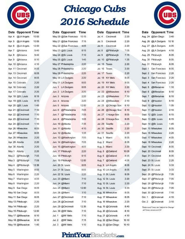 Printable Chicago Cubs 2025 Schedule