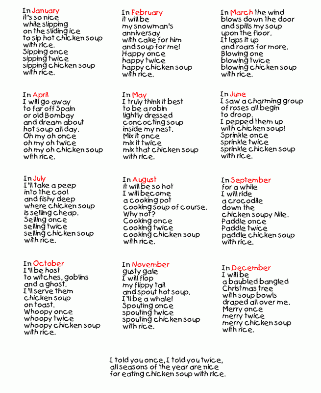 Chicken Soup With Rice Poem Printables