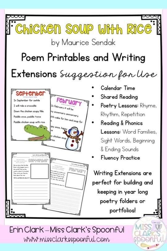 Chicken Soup With Rice Poems And Writing Activities Word Families 