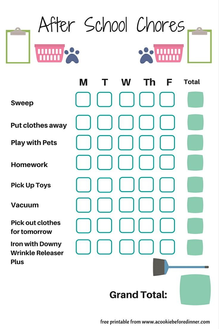 6 Year Old Chore Chart Printable