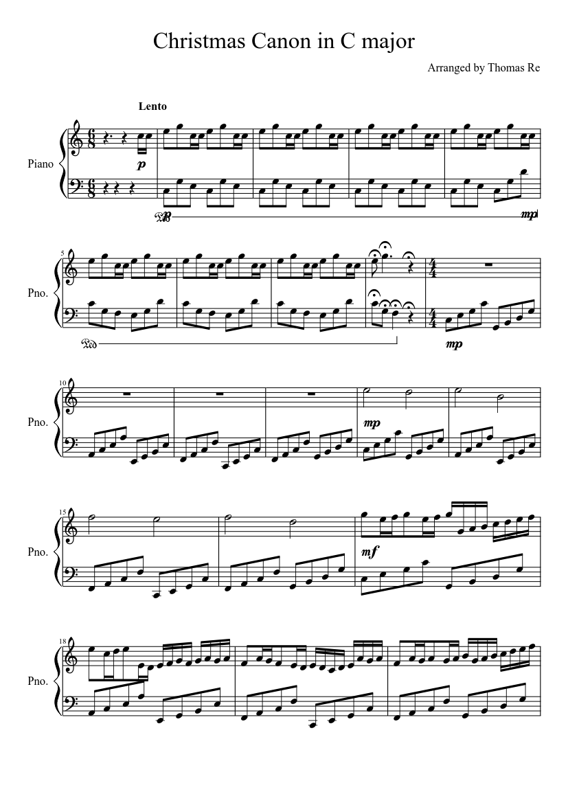 Christmas Canon Piano Sheet Music Printable Free Printable Templates