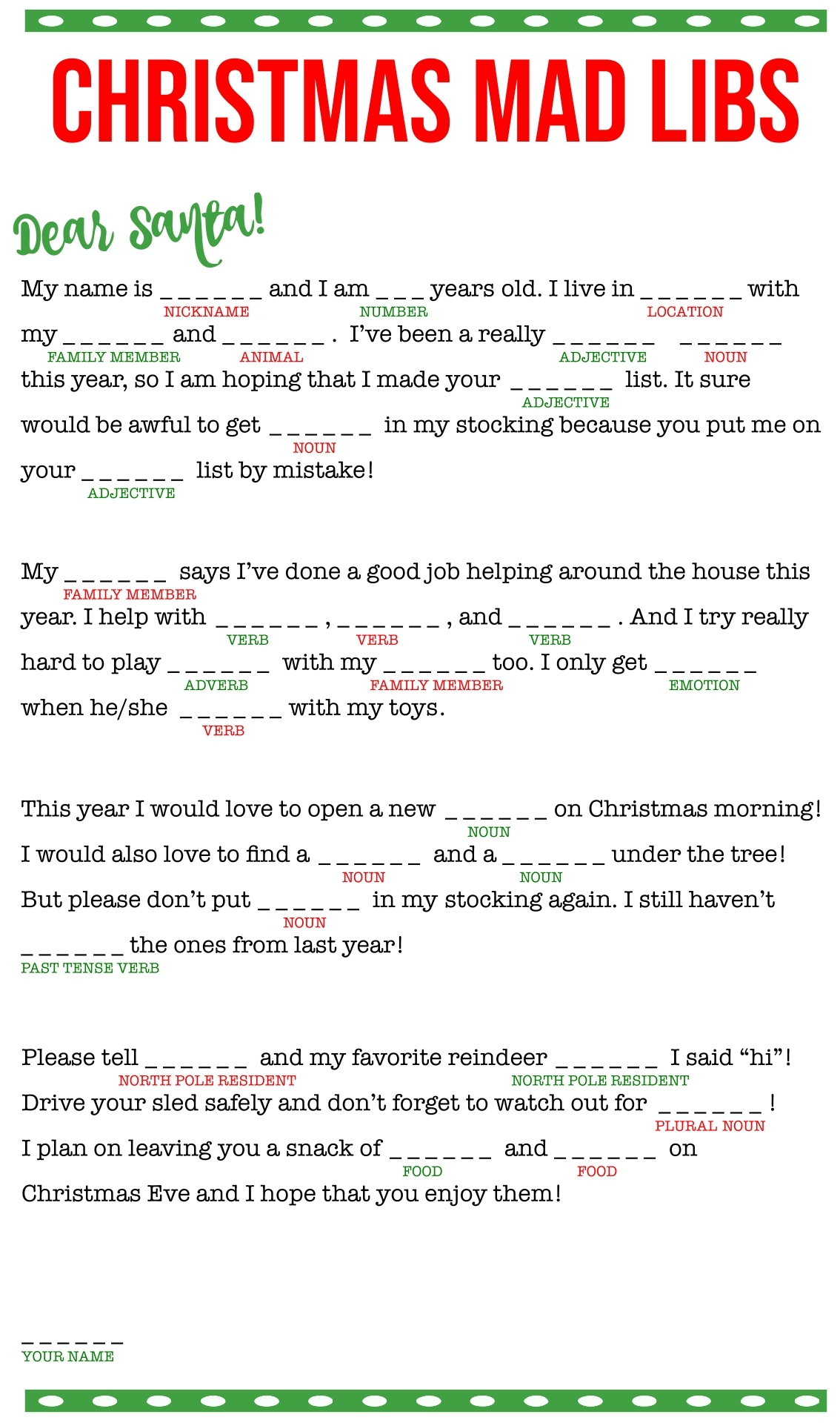 Printable Christmas Mad Libs Sheets For Adults