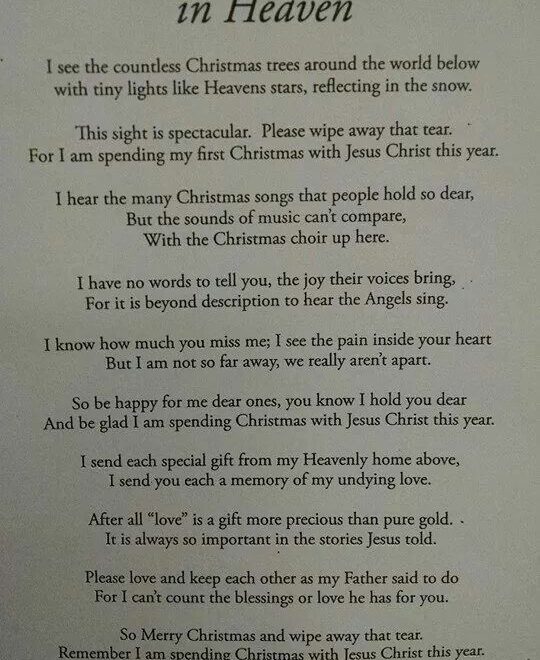 Christmas In Heaven Poem Free Printable
