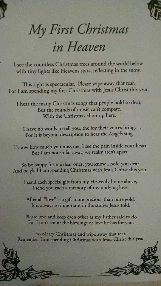 Christmas In Heaven Poem Free Printable