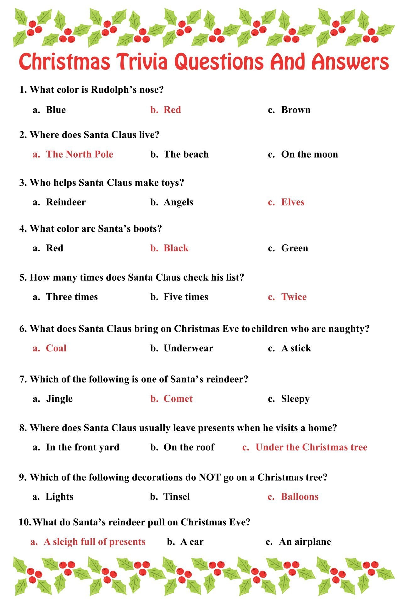 Christmas Trivia And Answers Printable FREE Printable A Z