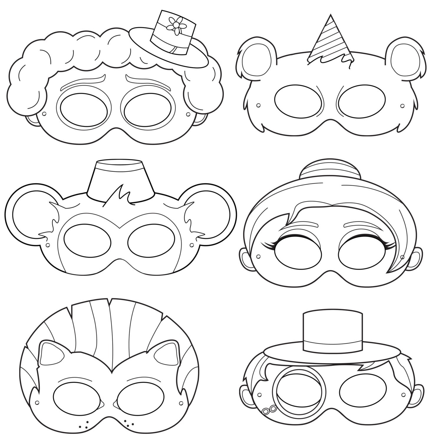 Circus Printable Coloring Masks Clown Mask Bear Mask