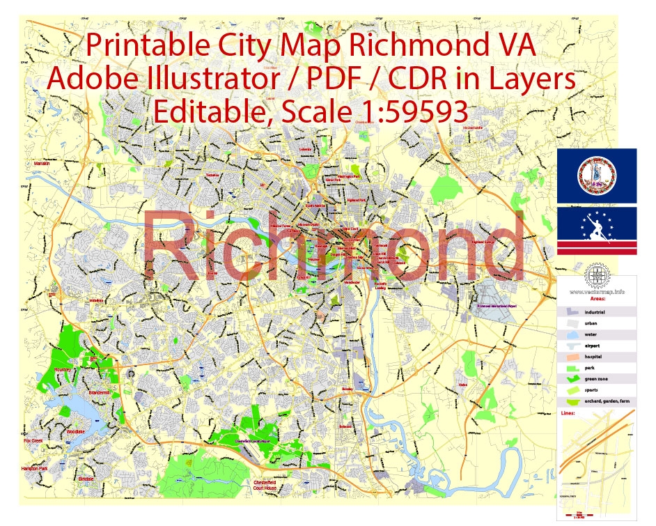 City Map Richmond VA Vector Urban Plan Illustrator Editable Street Map