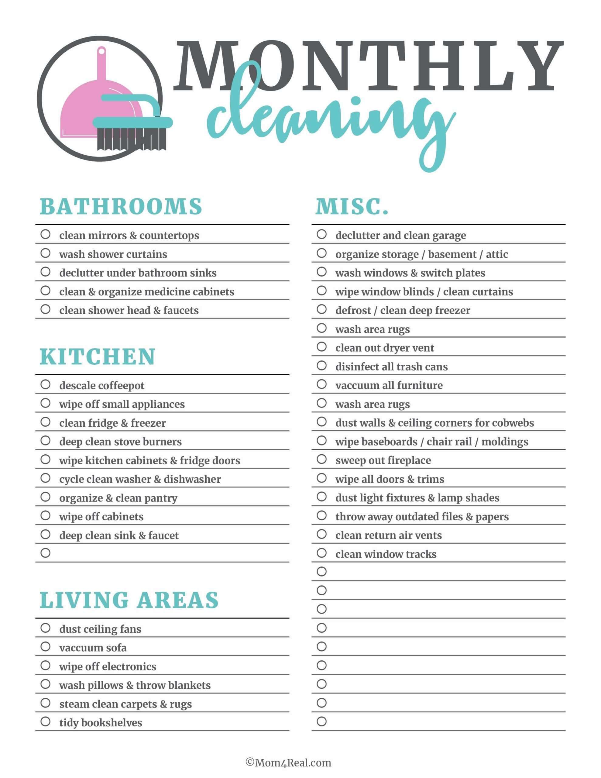 Clean House Checklist Printable Printable Calendars AT A GLANCE