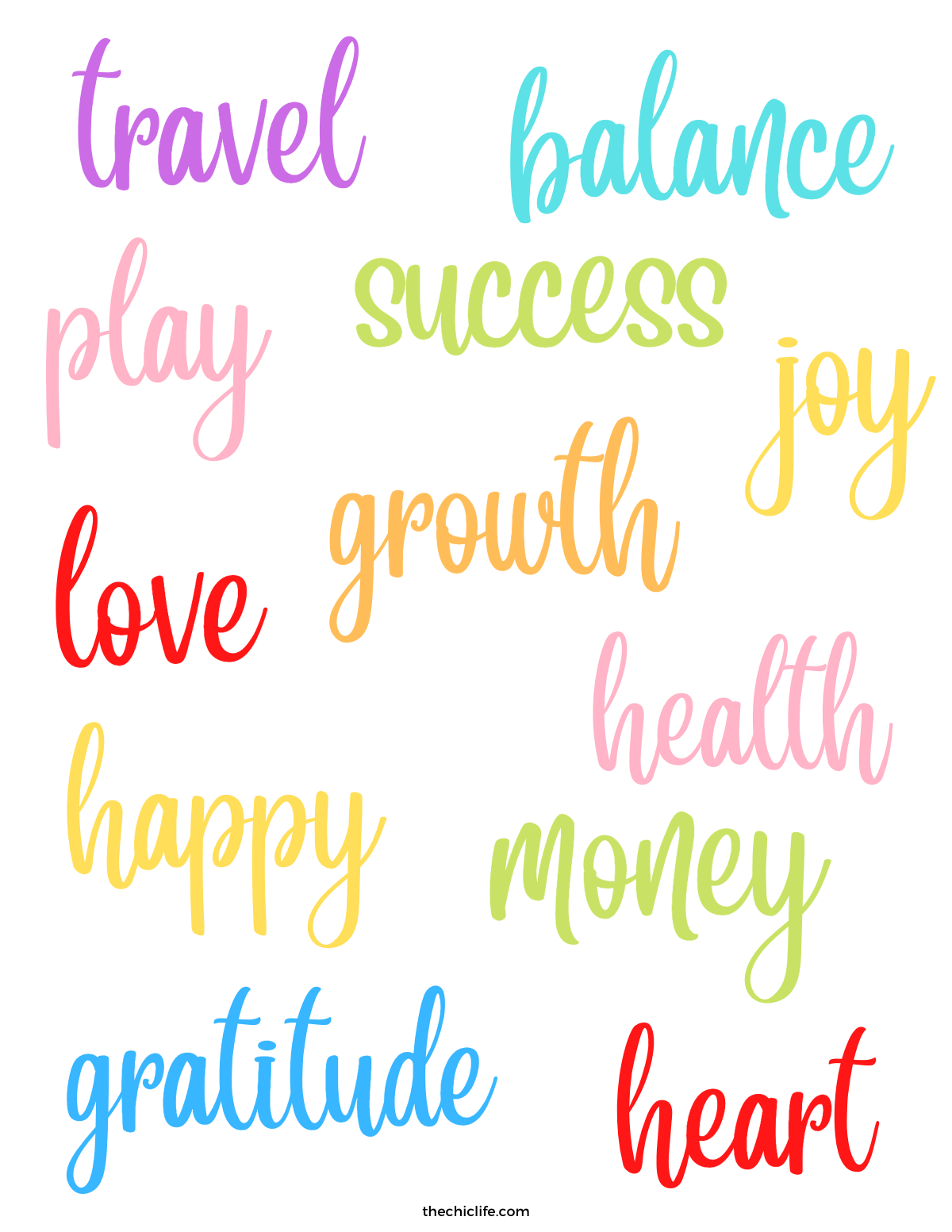 Colorful Vision Board Words Free Printable PDF The Chic Life