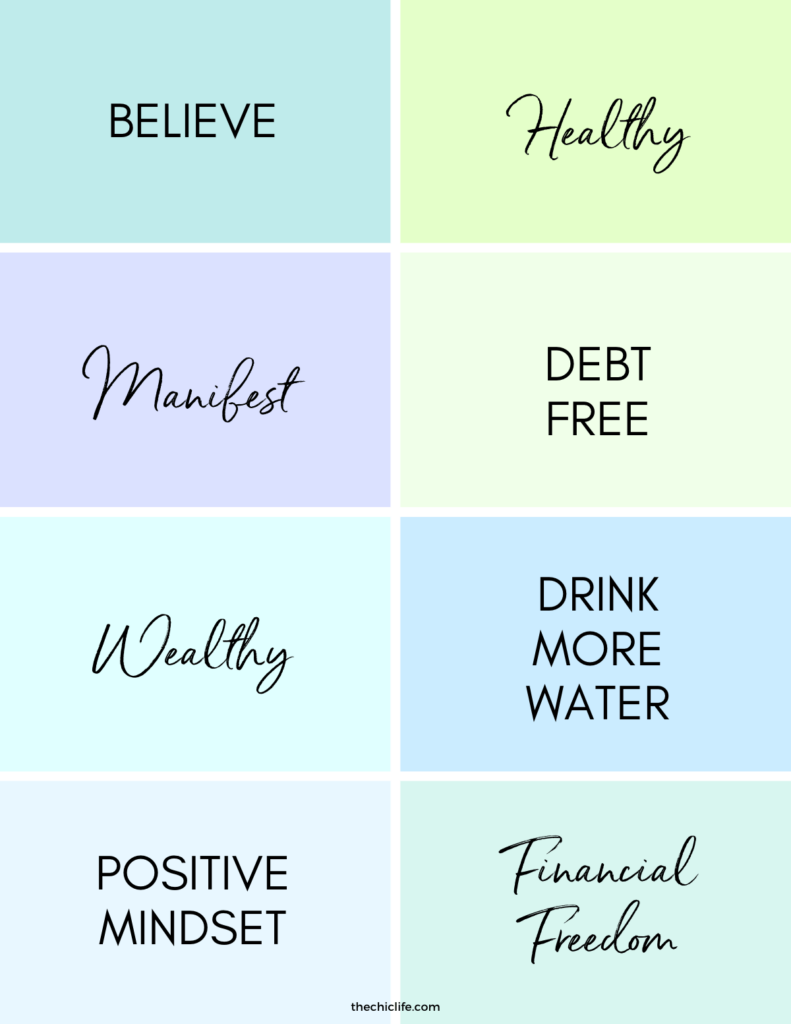 Colorful Vision Board Words Free Printable PDF The Chic Life