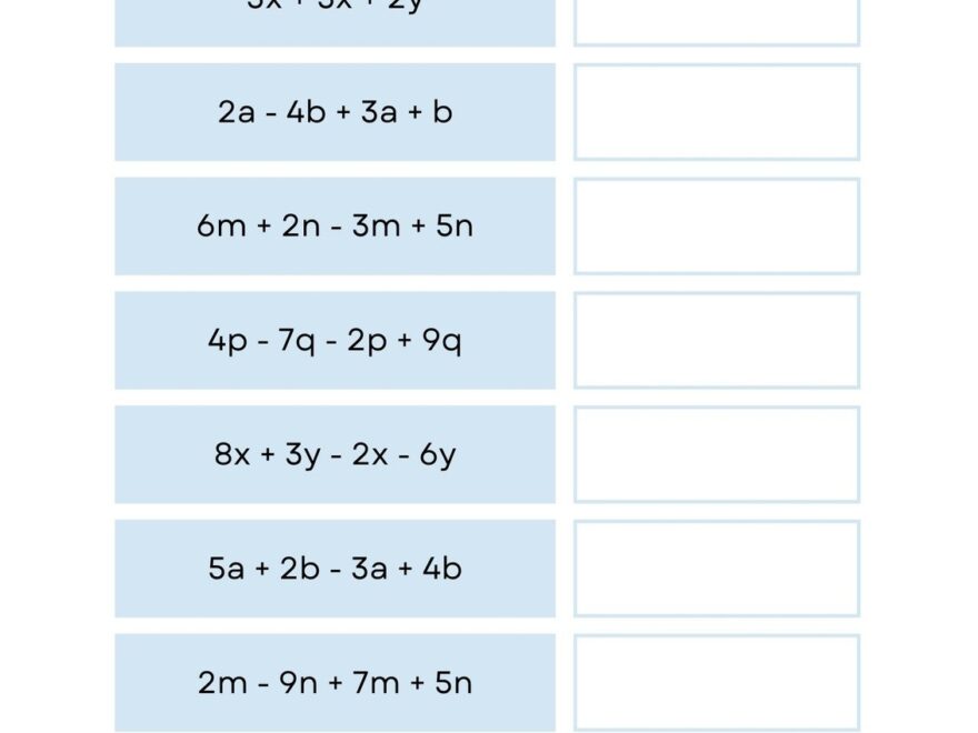 Combining Like Terms Printable Worksheet Practice Algebraic Skills