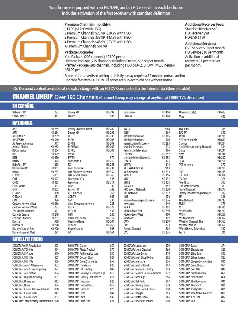 Comcast Printable Alphabetical Channel Lineup Card