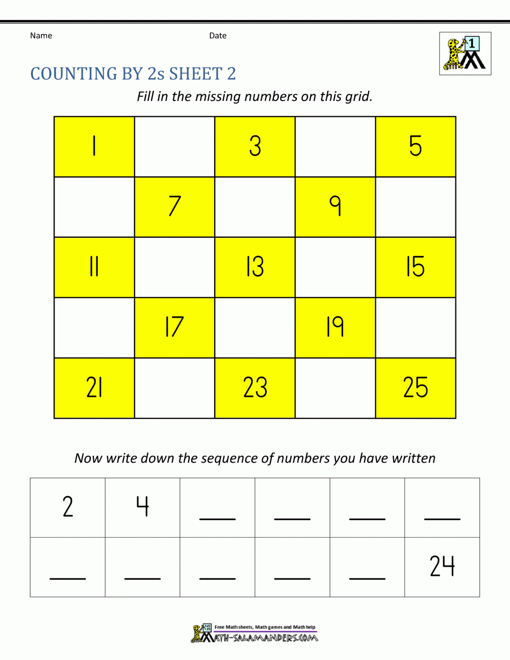 Counting By 2 Free Printable Worksheets