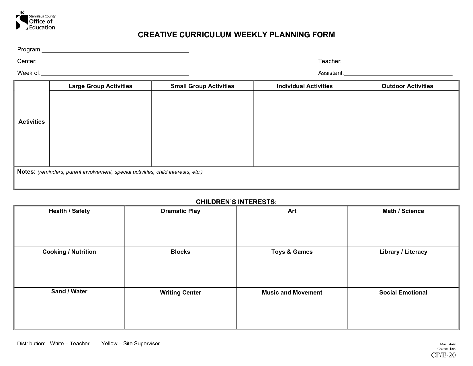 Creative Curriculum Blank Lesson Plan CREATIVE CURRICULUM WEEKLY PLAN Creative Curriculum Blank Lesson Plan CREATIVE CURRICULUM WEEKLY PLAN