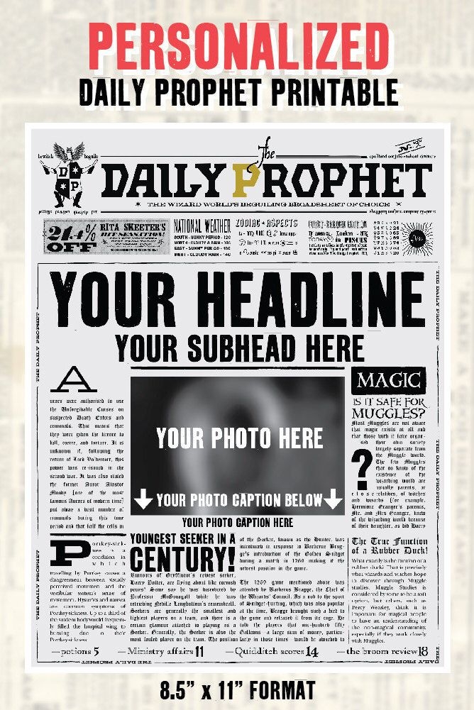 Custom Daily Prophet Front Page Printable PDF Potter Save Etsy 