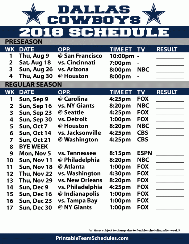 Dallas Cowboys Printable Schedule 2025 22 Hannah P Madsen