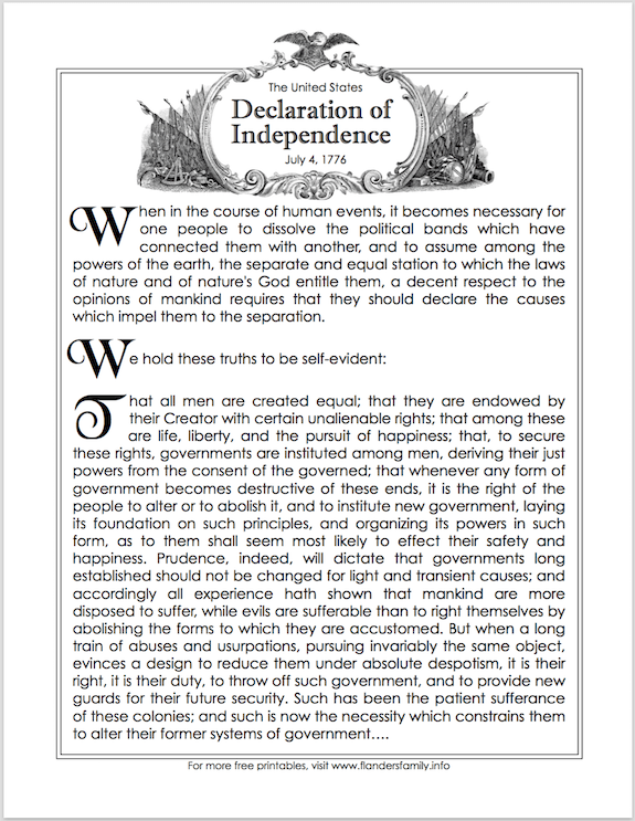 Declaration Of Independence Text Printable Version