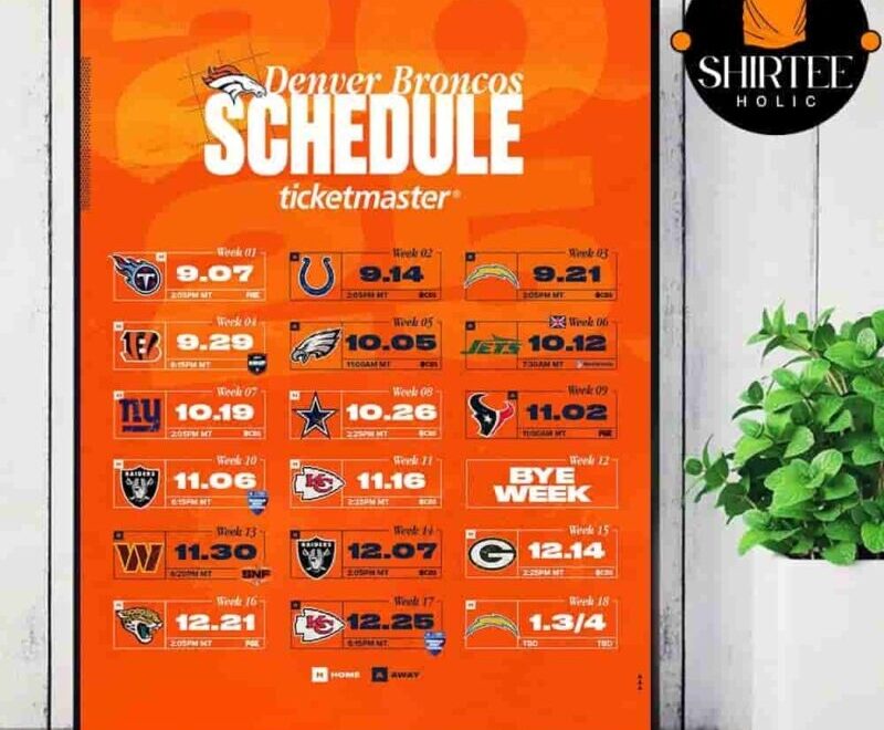 Denver Broncos Official 2025 NFL Schedule Season 2025 2026 Wall Decor