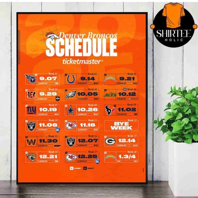 Denver Broncos Official 2025 NFL Schedule Season 2025 2026 Wall Decor 