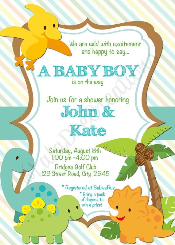 Dinosaur Or Zoo Baby Shower Invitation 5x7 Printable Digital File 