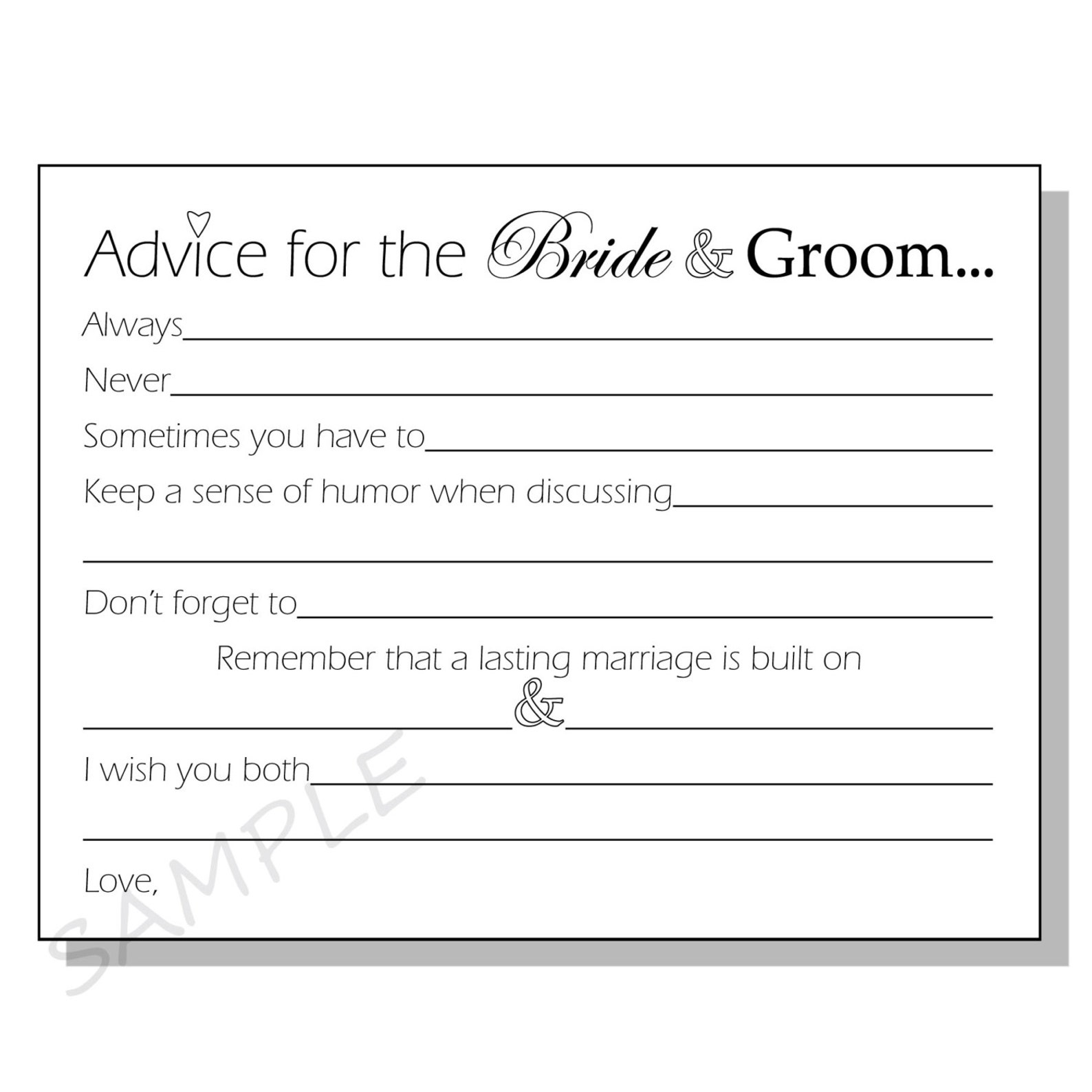 DIY Advice For The Bride Groom Printable Cards For A Bridal Etsy
