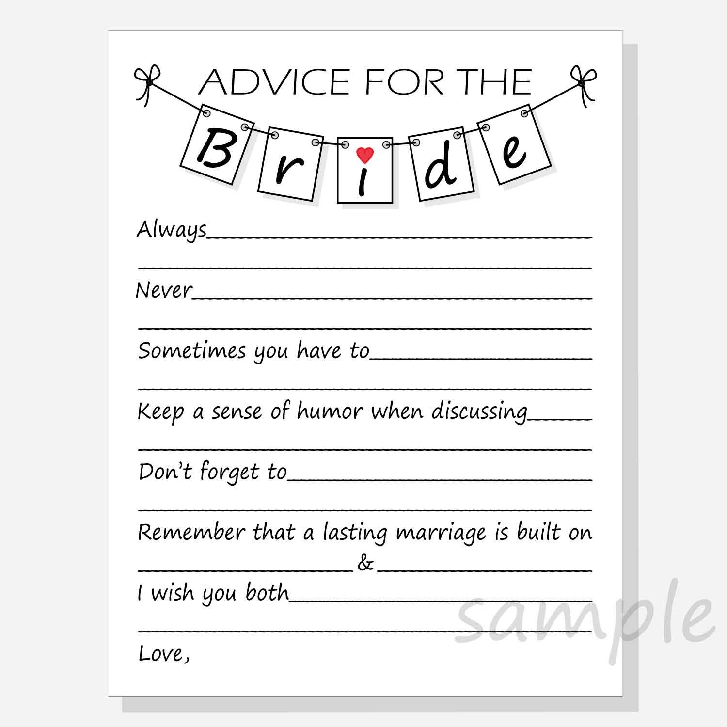 Free Printable Bridal Shower Advice Cards