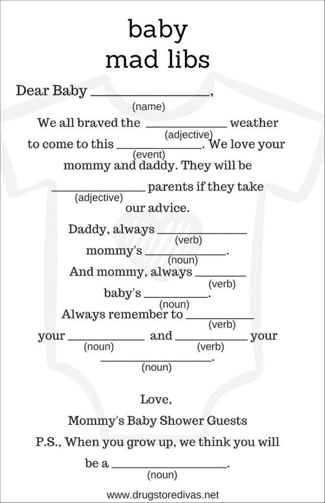 DIY Baby Shower Mad Libs with Free Printables Drugstore Divas DIY Baby Shower Mad Libs with Free Printables Drugstore Divas