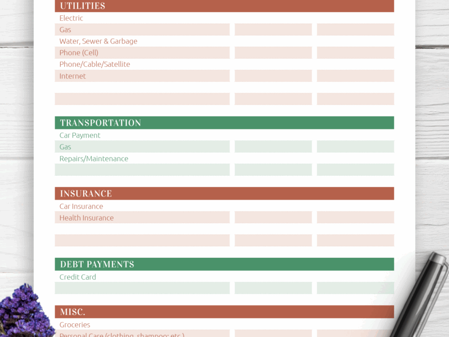 Download Printable Monthly Household Budget PDF