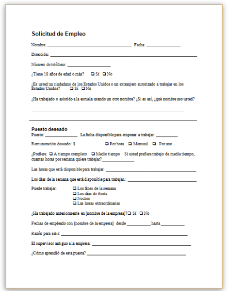 Downloadable Free Printable Spanish Job Application Form Printable 