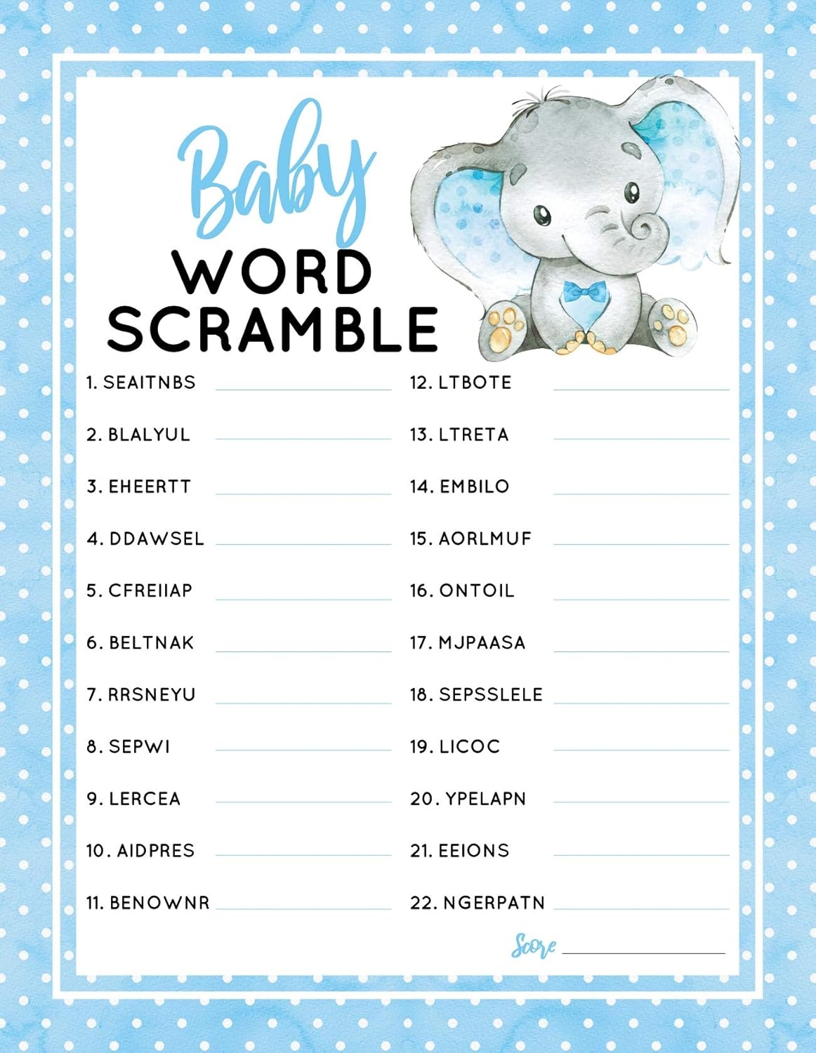 Elephant Baby Shower Baby Word Scramble Game Printabl Vrogue co