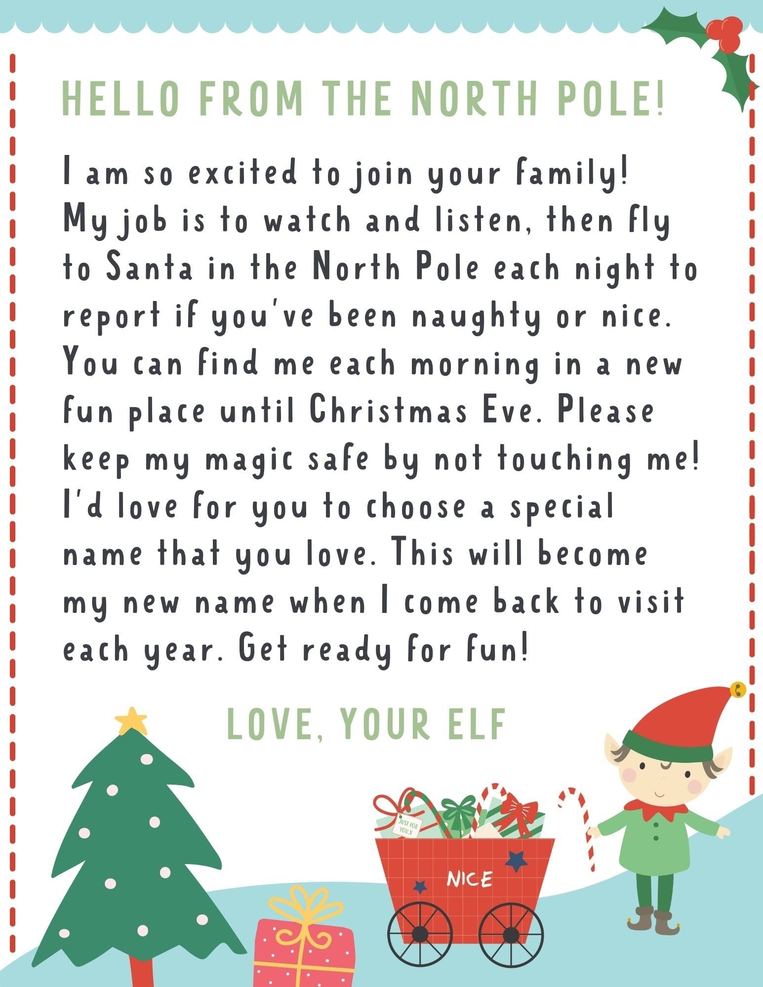 Elf On The Shelf Free Printable Letter