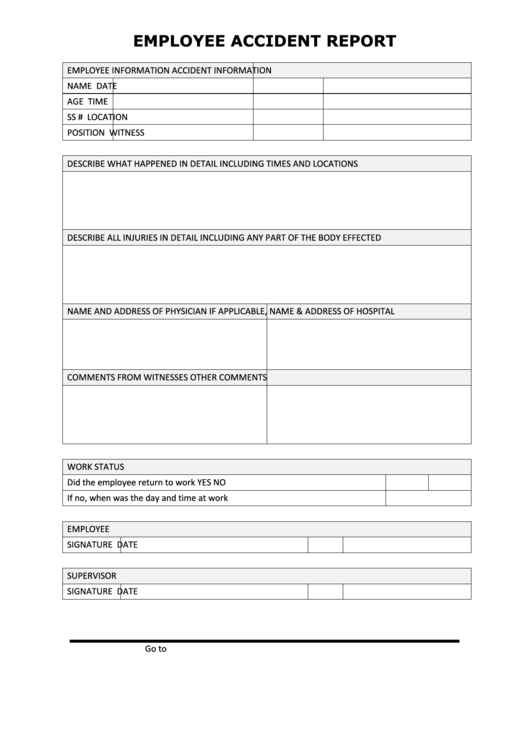 Employee Accident Report Form Printable Printable Forms Free Online
