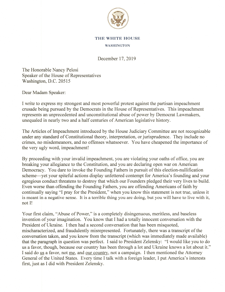Fact checking President Trump 39 s Scathing Letter To Nancy Pelosi