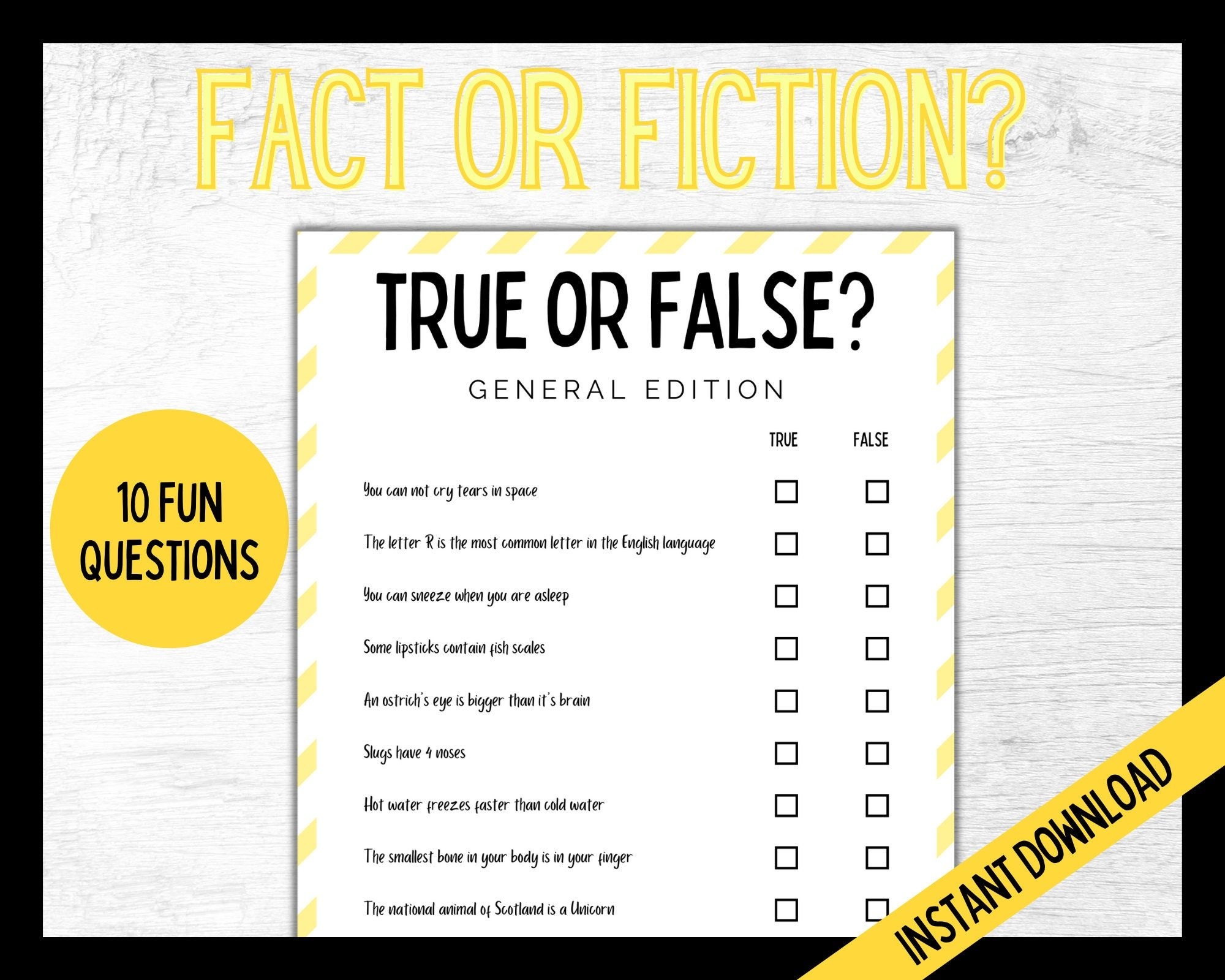 Fact Or Fiction True Or False Game Fun Teen Games Teen Party Trivia 