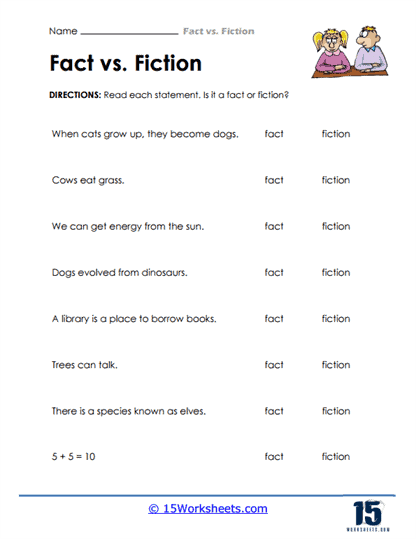 Fact Or Fiction Worksheets 15 Worksheets