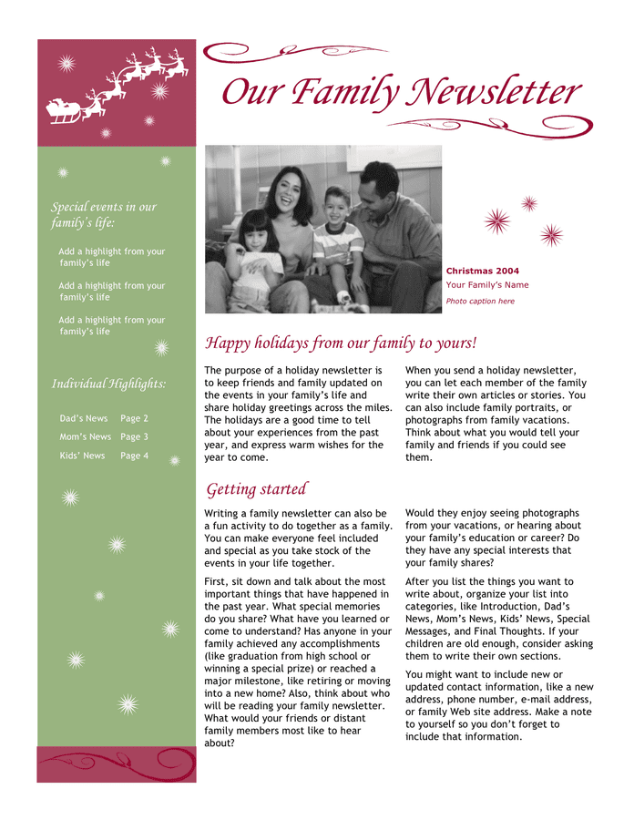 Free Printable Family Newsletter Templates
